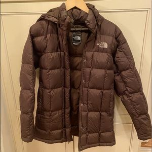 North Face brown goose down fill hooded coat